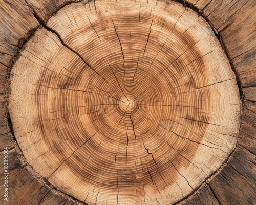 Detailed cross-section of a tree trunk
