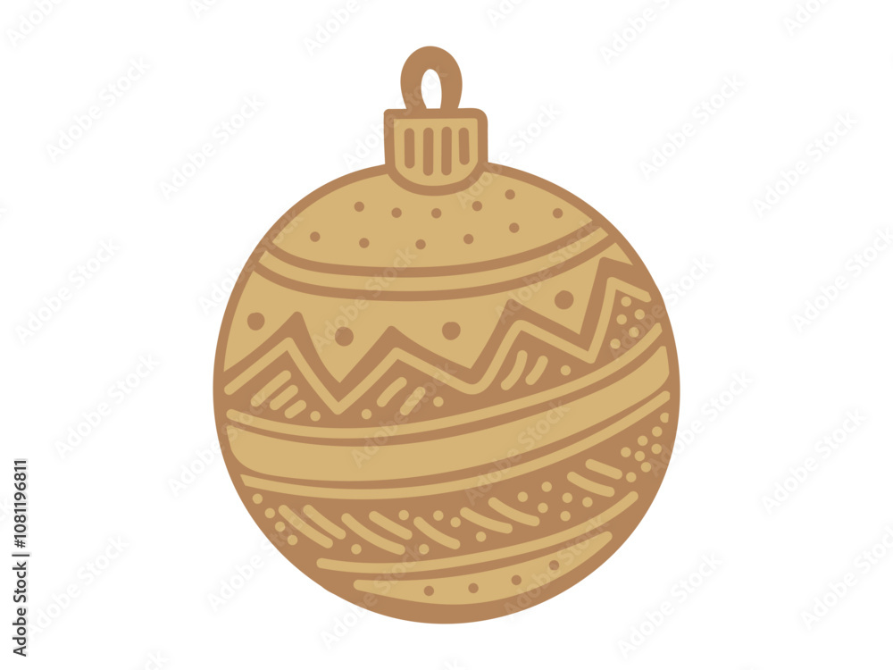 Golden Christmas ball with intricate pattern isolated on white background. Concept of holiday decoration, festive winter design, traditional Christmas ornament, minimalist style, vintage style, print Golden Christmas ball with intricate pattern isolated on white background. Concept of holiday decoration, festive winter design, traditional Christmas ornament, minimalist style, vintage style, print