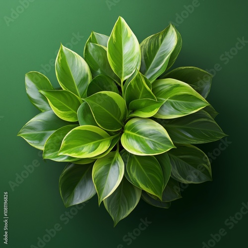 Green plant view from top, green background