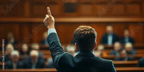 A Lawyer Presents Arguments in a Courtroom, Engaging the Jury During a High-Stakes Trial in the Afternoon