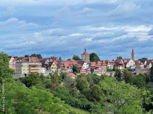 View of the city from the observation deck Burggarten garden, Rothenburg ob der Tauber, Bavaria, Middle Franconia, Germany photo