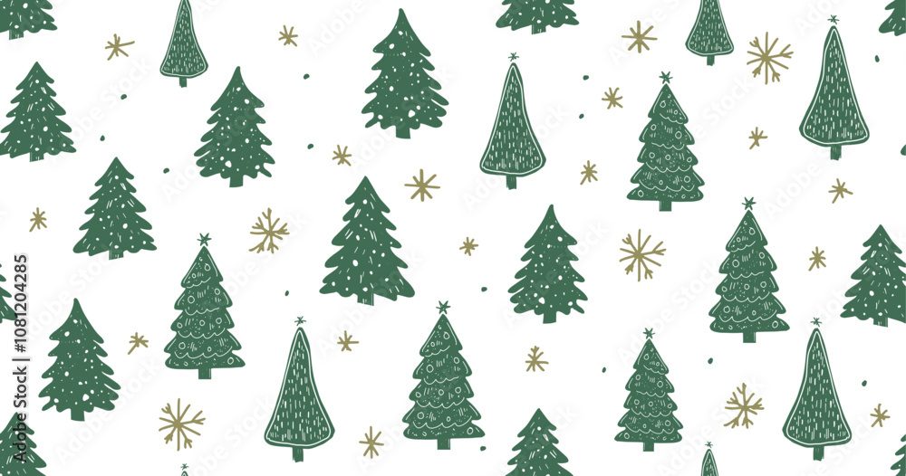 Christmas tree pattern on white background, Hand drawn illustrations. Christmas tree pattern on white background, Hand drawn illustrations.