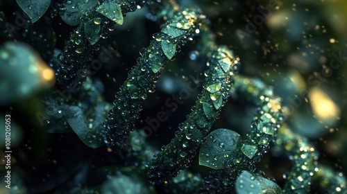 Emerald Dewdrops: Nature's Embrace 