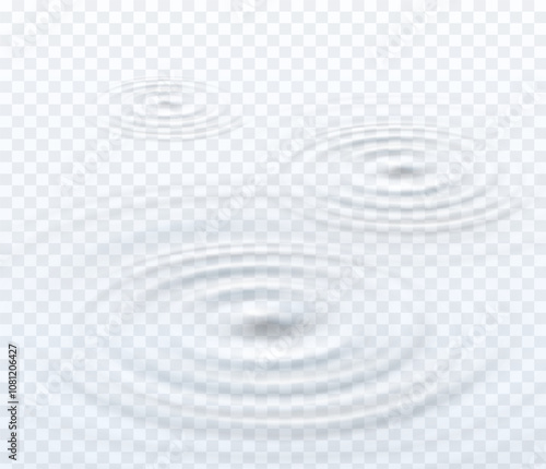 Ripple, splash water waves surface from drops isolated on transparent background. White sound impact effect top view. Vector circle liquid shampoo, cream or gel swirl round texture template