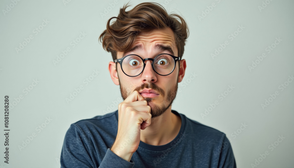 Intrigued Man Portrait with Glasses Intrigued Man Portrait with Glasses