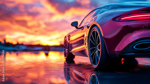 High-End Vehicle Highlighted by Sunset Reflections