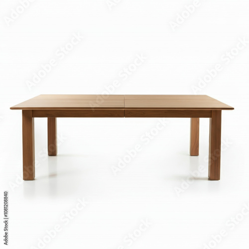 Minimalist wooden dining table on white background: simple and elegant design