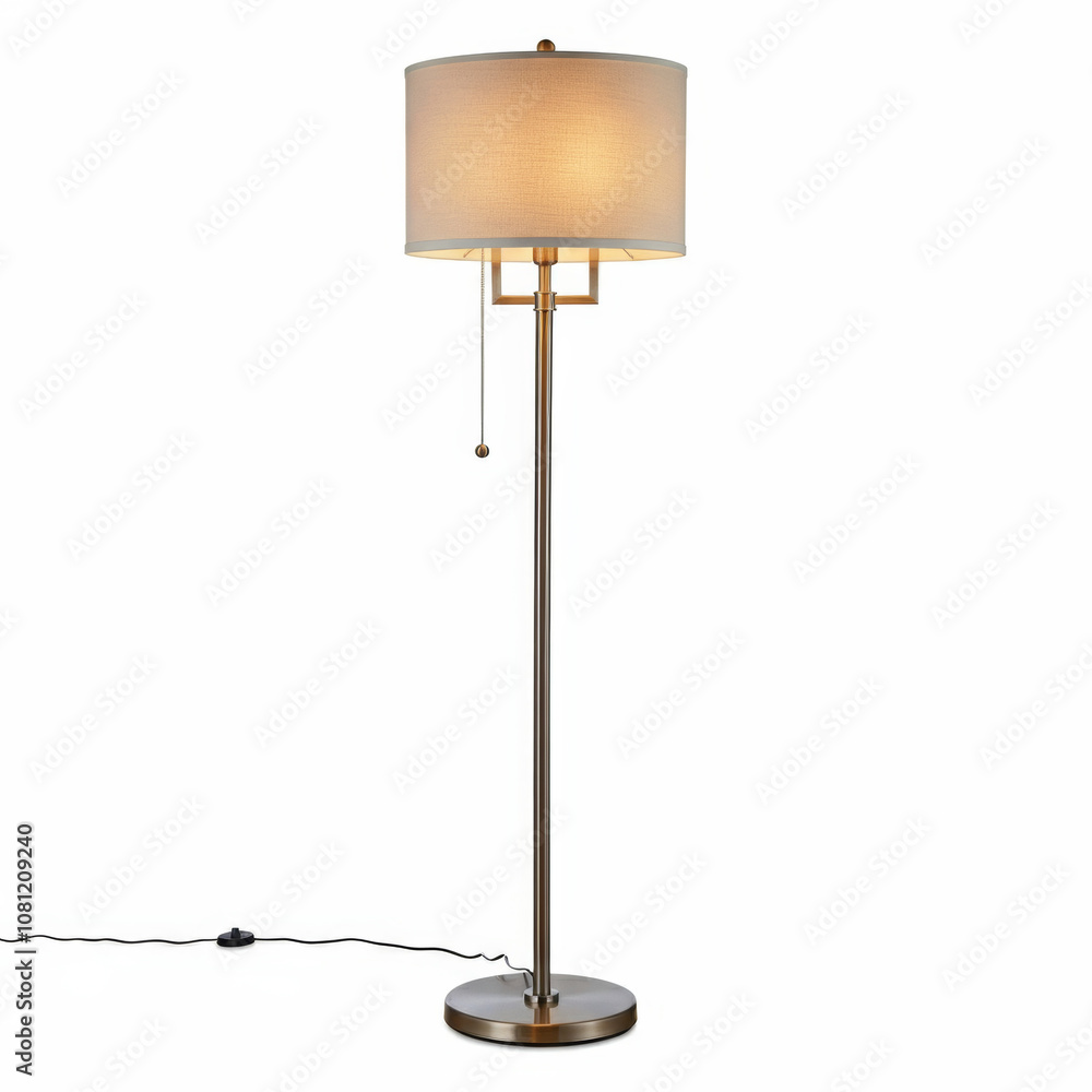 Elegant modern floor lamp with beige shade and brass stand for home decor Elegant modern floor lamp with beige shade and brass stand for home decor
