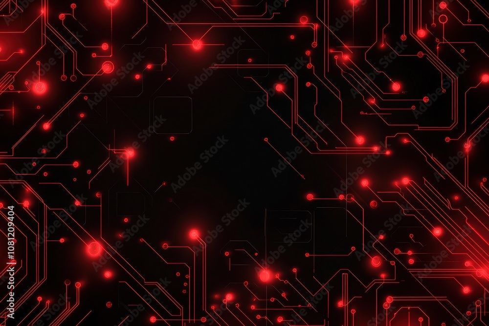 Bold red and black cybernetic backdrop with intricate circuit patterns. Generative AI Bold red and black cybernetic backdrop with intricate circuit patterns. Generative AI