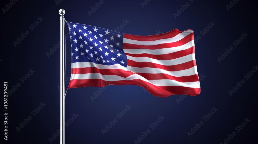 Fototapeta premium illustration of united states flag on blue background and copy space