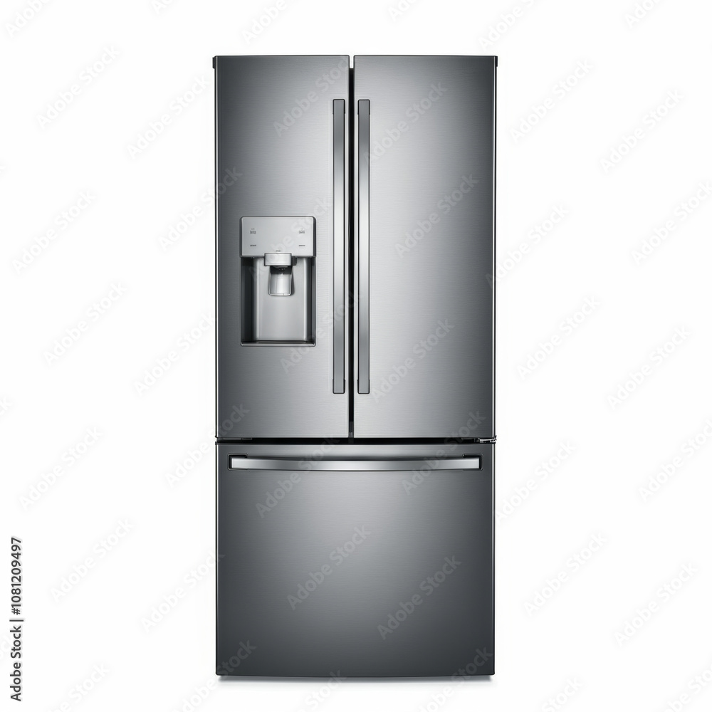 Modern stainless steel refrigerator with french doors and water dispenser Modern stainless steel refrigerator with french doors and water dispenser