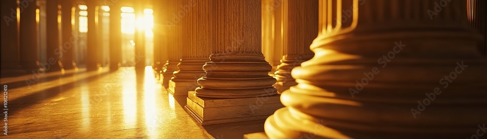 Golden hour light illuminating classical columns historical building photography warm environment low angle view architectural beauty Golden hour light illuminating classical columns historical building photography warm environment low angle view architectural beauty