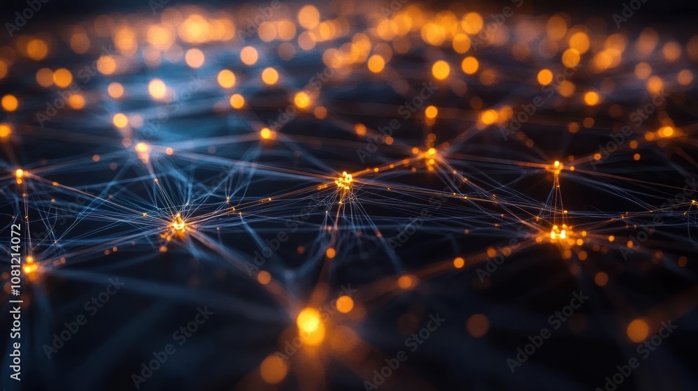Abstract network with glowing nodes and connected lines on a dark background. Abstract network with glowing nodes and connected lines on a dark background.