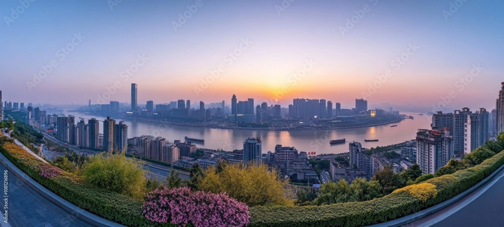 Fototapeta premium Sunrise Panorama of Chongqing Cityscape