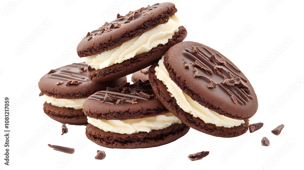 vanilla cream filled in chocolate cookies background vanilla cream filled in chocolate cookies background