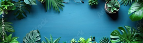 Many different types of plants on a blue background photo