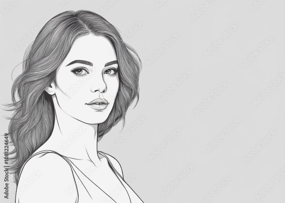 Elegant portrait of a woman with flowing hair set against a minimalist background Elegant portrait of a woman with flowing hair set against a minimalist background