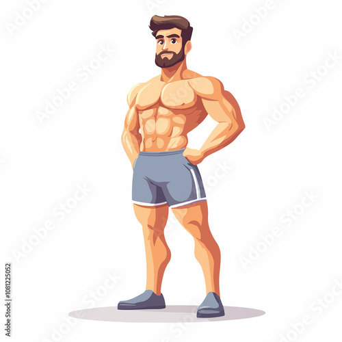 Athletic Man Character in Sport and Fitness Vector Illustration