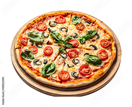 Vegetarian pizza on a transparent background. isolated background.