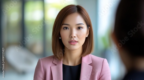 Free Download Feedback and evaluation concept. Professional woman engaged in discussion with focus - GFXLoad