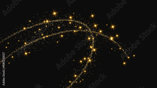 Gold glittering confetti wave and stardust