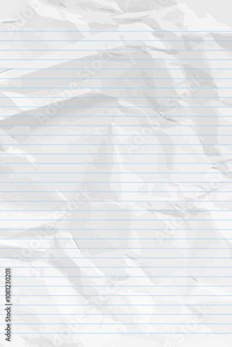 White clean crumpled notebook paper with lines