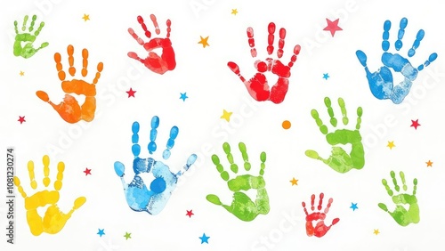 A vibrant collection of colorful handprints on a white background symbolizes the diverse spectrum of individuals affected by autism. World Autism Awareness Day