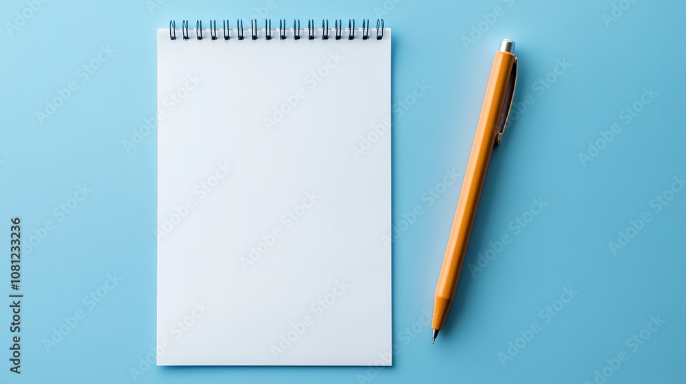 A pen sits on top of a blank notebook A pen sits on top of a blank notebook