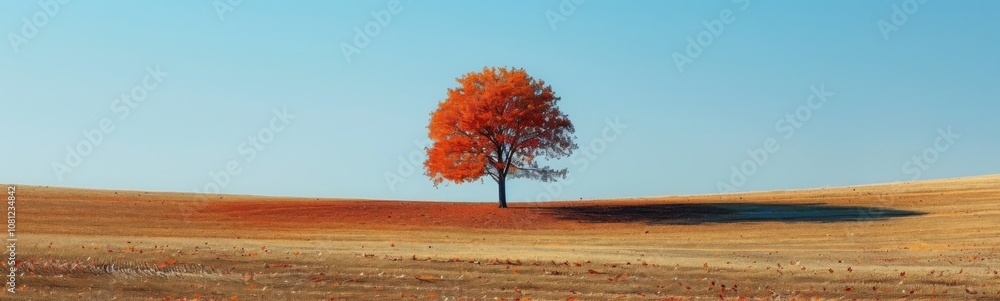There is a lone tree in a field with a blue sky, plant background, banner, copy space There is a lone tree in a field with a blue sky, plant background, banner, copy space