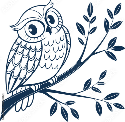 Owl, Owl on a tree branch silhouette vector art illustration eps
 photo