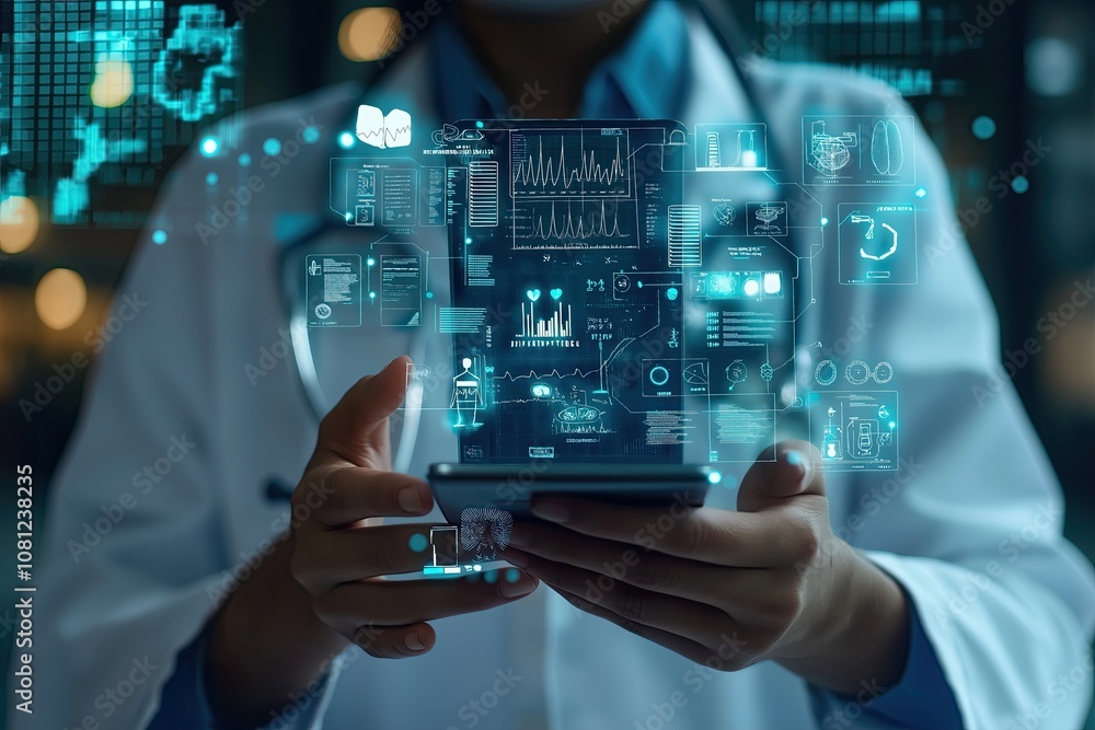 Smart Medical Doctor Working with Modern Computer Interface, Future Digital Engineering Healthcare Equipment Concept Smart Medical Doctor Working with Modern Computer Interface, Future Digital Engineering Healthcare Equipment Concept