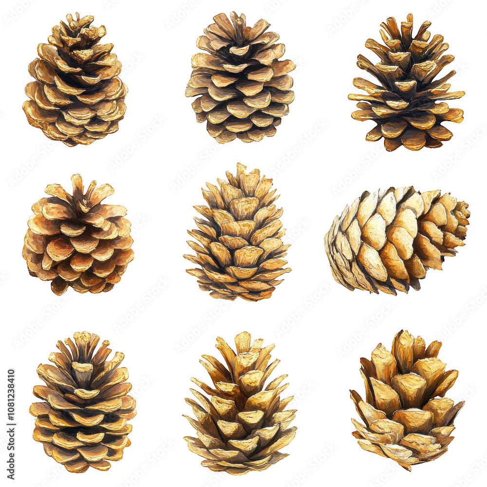 cedar pine cones painted in gold Isolated On Transparent Background cedar pine cones painted in gold Isolated On Transparent Background