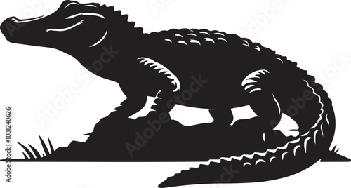 Alligator Silhouette Vector Art on White Background - Powerful Reptile Icon Design

