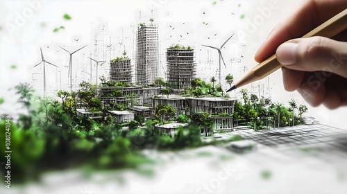 Businessman planning on environmental protection initiative for clean and sustainable future ecology, ESG environmental social governance display on paper chart on eco-friendly company