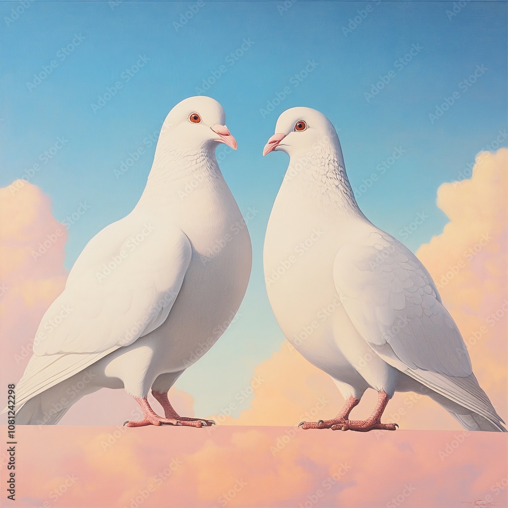 Fototapeta premium two white doves on the sky