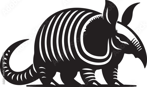 Armadillo Silhouette Vector Art on White Background - Armored Mammal Icon Design


