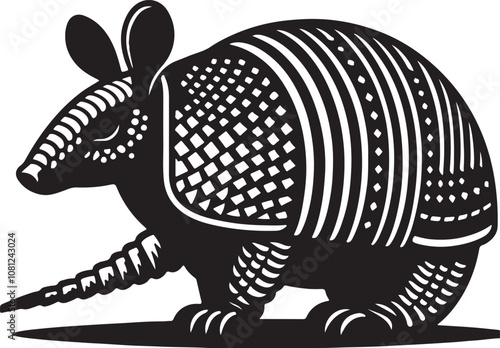 Armadillo Silhouette Vector Art on White Background - Armored Mammal Icon Design

