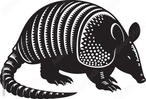 Armadillo Silhouette Vector Art on White Background - Armored Mammal Icon Design

