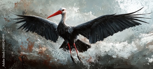 Majestic Painted Stork in Flight: A Digital Masterpiece