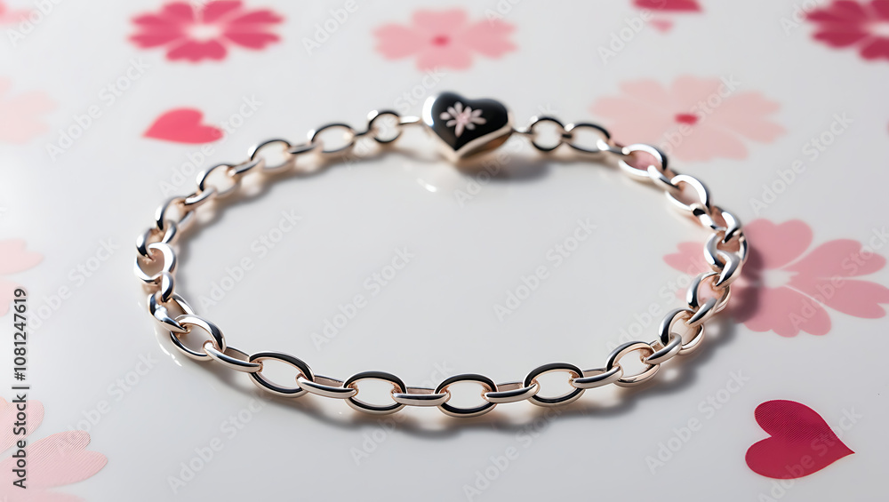Obraz premium Silver chain bracelet with a heart charm featuring a star-shaped design.