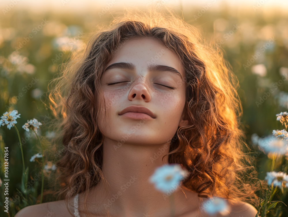 Woman Meditating in Sunlit Field, Calmness and Renewal, Wellness Brands Woman Meditating in Sunlit Field, Calmness and Renewal, Wellness Brands