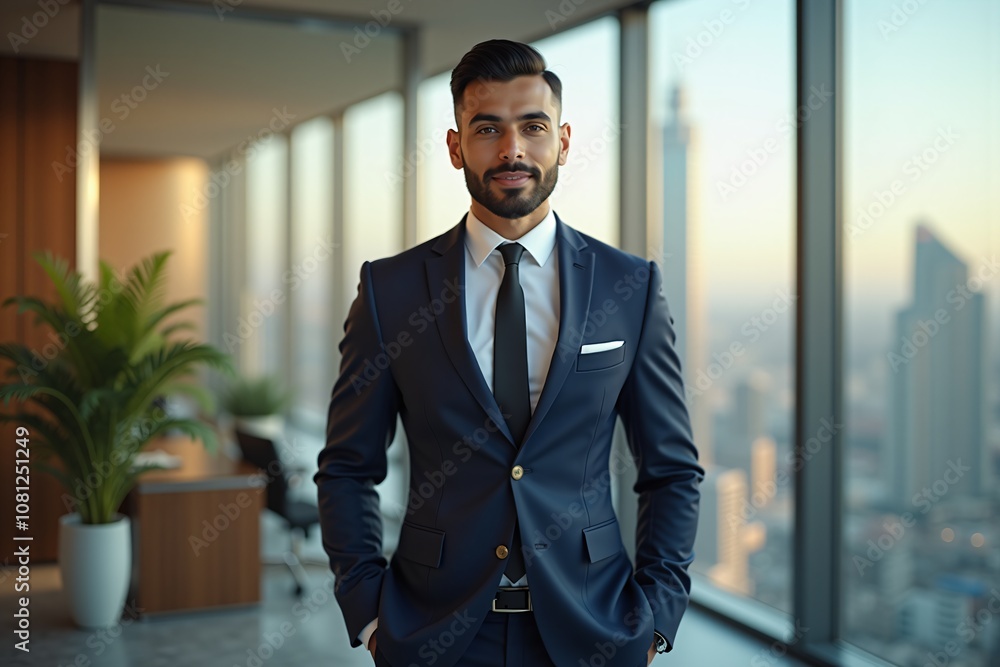 Confident Middle Eastern businessman in modern office Confident Middle Eastern businessman in modern office