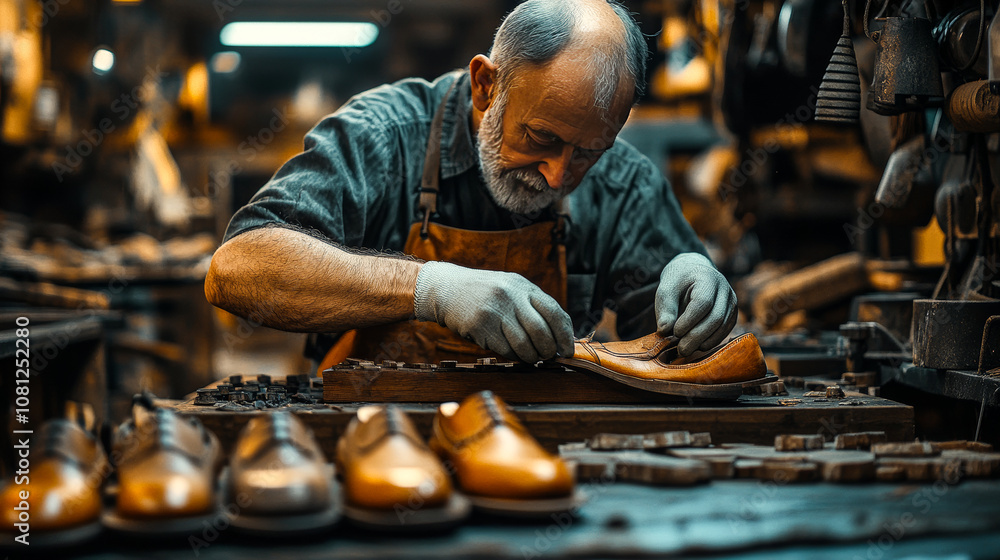 Artisan Leatherworker Creating Handmade Footwear, Craftsmanship Artisan Leatherworker Creating Handmade Footwear, Craftsmanship