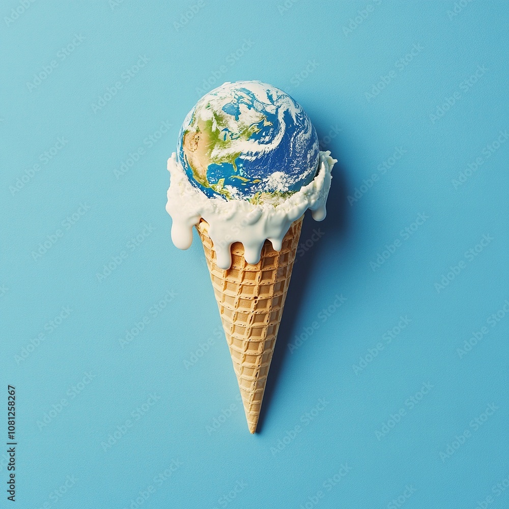 Earth as Melting Ice Cream Scoop Creative Environmental Concept Highlighting Climate Change Impact Earth as Melting Ice Cream Scoop Creative Environmental Concept Highlighting Climate Change Impact