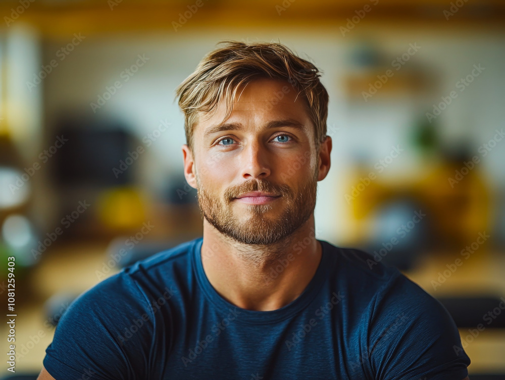 Obraz premium Man Engaging in Pilates Routine in a Bright Minimalist Space, Mind-Body Connection and Fitness