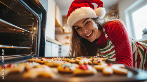 Weihnachtliche Stimmung: Kekse, Plätzchen backen mit Weihnachtsmütze

 photo