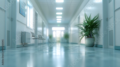 Hospital hallway reception clinic.Unfocused background