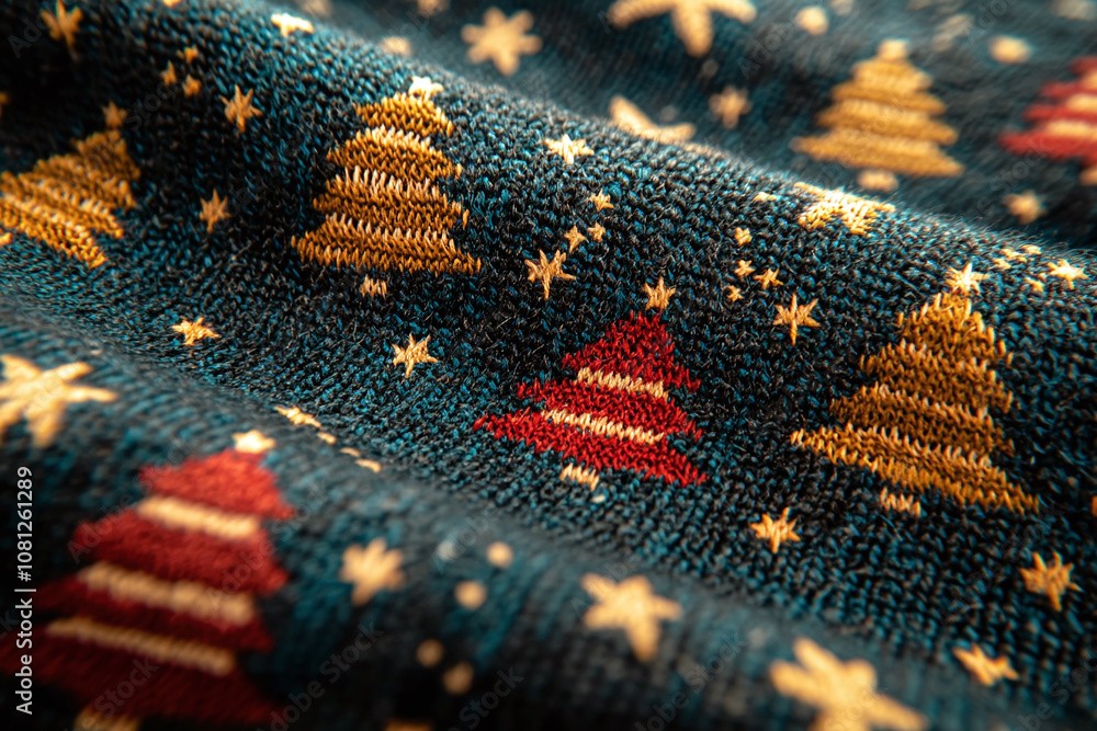 Festive christmas sweater pattern featuring minimalist christmas trees and stars, subtle wool texture. Festive christmas sweater pattern featuring minimalist christmas trees and stars, subtle wool texture.