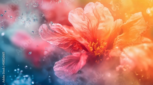 Close-Up of a Hibiscus Flower with Water Droplets