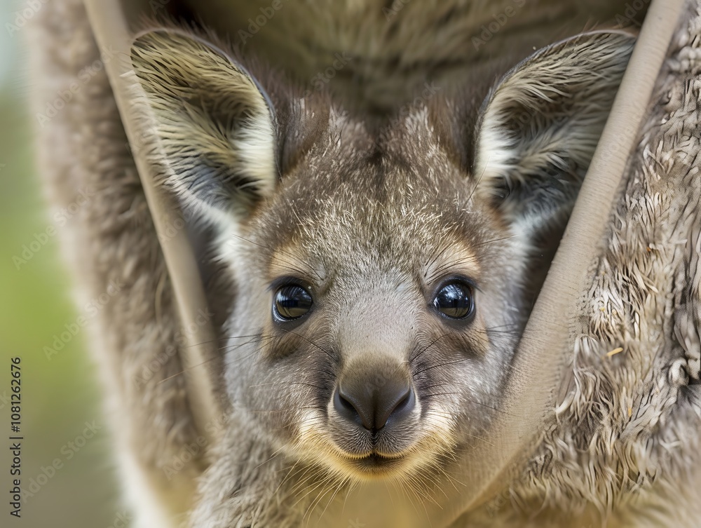 Joey peeking out of his mother's kangaroo pouch Joey peeking out of his mother's kangaroo pouch